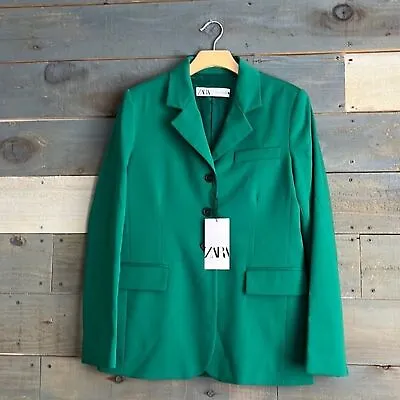NWT Zara $149 Wool Blend Straight Cut 3 Button Blazer Green S • $64.80