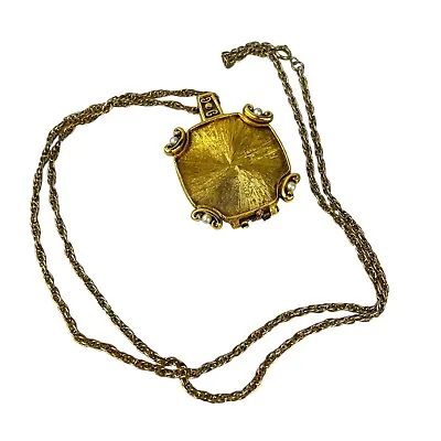 Corday Perfume Locket Necklace Gold Tone Chain Vintage Estate Jewelry Statement • $15.99