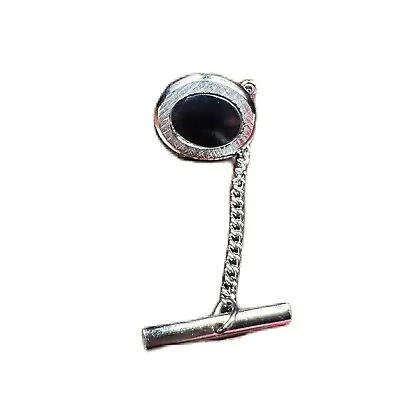 Sterling Silver Black Onyx Men's Neck Tie Tack With Chain • $6.48