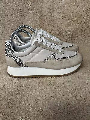 Zara Platform Sneakers Shoes Cream Snake Print Lace Up Women’s Size 7.5 • $29.99