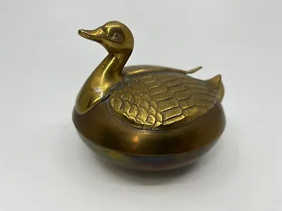 Vintage Solid Brass Trinket Box Swan Duck Goose Lid Box MCM 4.25”x 3.75” • $19.99