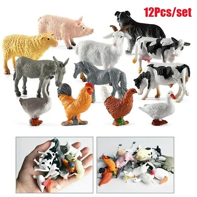 £7.80 • Buy 12Pcs Small Farm Animals Figures Bundle Realistic Cows Kids Toys Model Playset