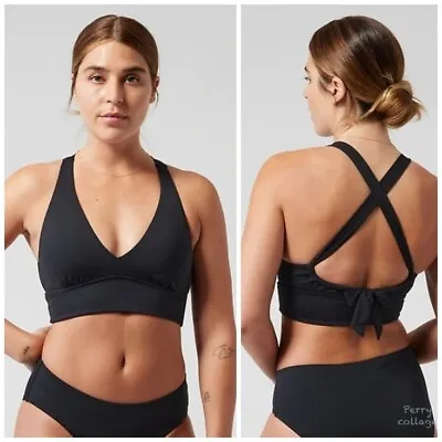 ATHLETA S Longline Plunge Bikini Top A-C Black SMALL Active Swim Suit Top Padded • £28.72