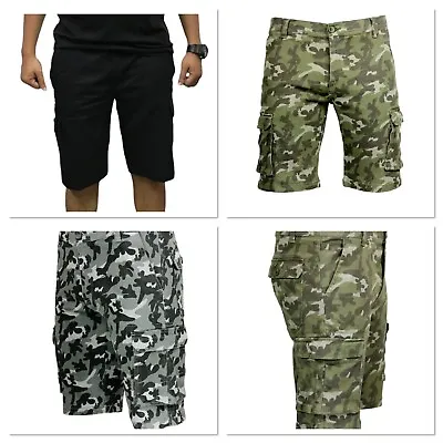 Mens Cargo Work Shorts Combat Size 30 To 44 Black Navy & Camouflage Summer Short • £14.99