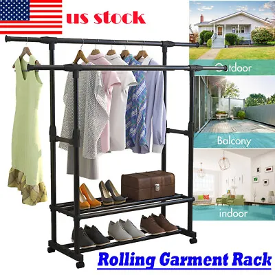 Heavy Duty Metal Clothes Rack Garment Display Rail Hanger Dryer Stand Expandable • $35.93