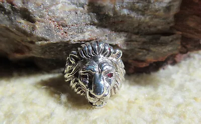 Vintage 925 Sterling Silver Lion Head Ruby Eyes Ring Size 7 • $199.99