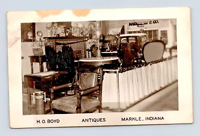 Markle Indiana Old View Of The H O Boyd Antique Store Rppc Postcard (f-9) • $10