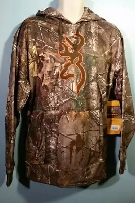 Browning NWT Wasatch Fleece Hooded Pullover Camo Jacket Sz LG Blaze Orange Buck • $27.95