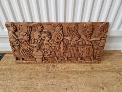 £20 • Buy AFRICAN Carved Wood Panel Vintage Handmade Wall Art Frame Large 25  X 12 