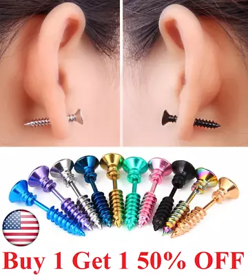 1 Pair Men Women's Punk Nail Screws Earrings Stainless Steel Piercing Studs • $6.95