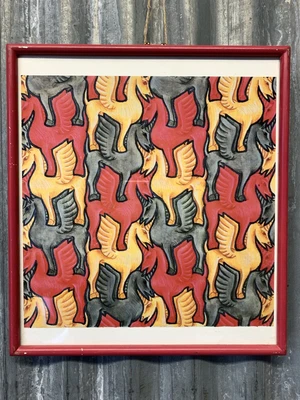 £45 • Buy Vintage MC Escher Framed Print Unicorn No. 78 1950 Tesselation Symmetry Colour