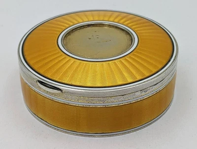 £325 • Buy STUNNING CONTINENTAL YELLOW GUILLOCHE ENAMEL SILVER BOX C1920's