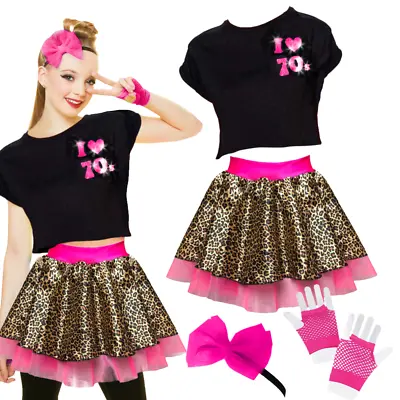 Girls 80's Costume  TOP Or Leopard Print 70's SKIRT Fancy Dress Costume NEON UK • $4.96
