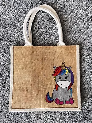 Hand Painted Unicorn Bag Hand Painted Jute Bag Unicorn Bag Shopping Bag • £9.99