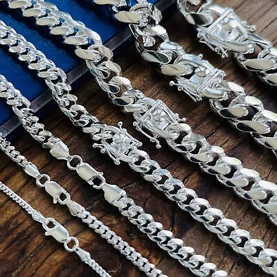 $83.99 • Buy Real Solid 925 Sterling Silver Miami Cuban Mens Boys Chain Bracelet Or Necklace