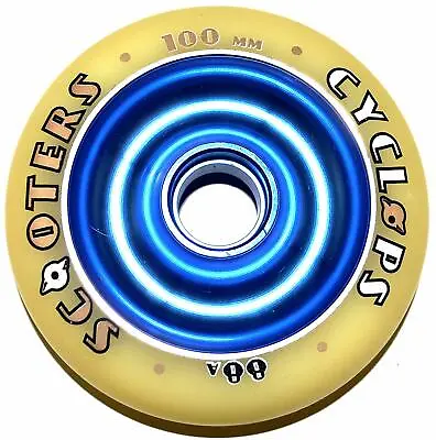 CYCLOPS Scooter Wheel 100mm X 88a FULL Metal Core BLUE / Off White  • $14.99