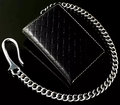 Men's RFID Genuine Leather Trifold Chain Wallet With Id Window & Credit Card  • $12.99