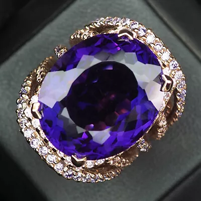 Striking Vivid Purple Amethyst Oval 22.70Ct 925 Sterling Silver Rings Size 5.5 • $120