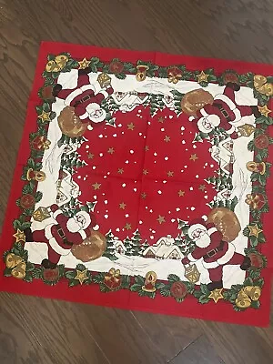 Vintage Christmas Santa Cotton Small Table Cloth Dresser Scarf 31 Square “ EUC • $12.94