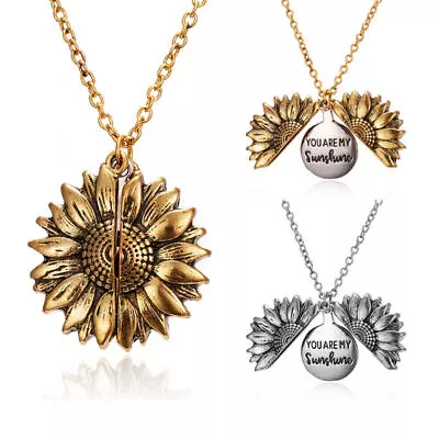 Womens Mens Sunflower Necklace You Are My Sunshine Pendant Jewelry Golden/Silver • $10.59