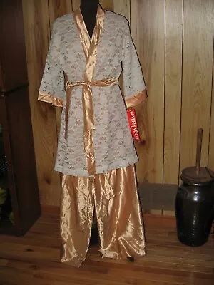 Vintage Satin Pajama Set Bo Ho / Hippy  1960s Beverly Vogue Med NOS Lace & Satin • $171.23