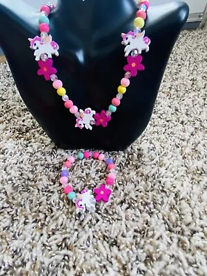 Adorable Unicorn Necklace Bracelet Set Chunky Jewelry Girls Kids Gift Party • $9.99