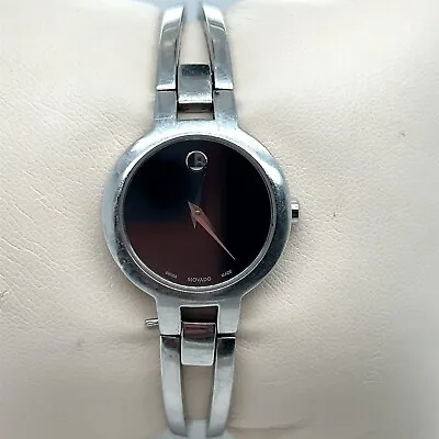 Movado Amorosa Womens Quartz Watch 24mm Stainless Steel Black Dial ~ GUC • $96.96