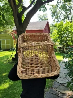 Huge Vintage Wicker Basket 30 X 21 Baguette Bread Flower Gathering Splint Handle • $169