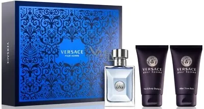 Versace Pour Homme Men 3 Pc Gift Set 1.7oz Edt 1.7oz Shampoo 1.7oz After Shave • $49