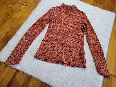 Ibex Merino Wool Full Zip Pullover Sweater Orange Purple Floral Women's Small • $64.99