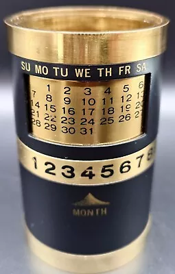 MCM Vintage Perpetual Calendar Pen Pencil Cup In Black & Brass - Office Decor • $29.99