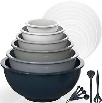 Mixing Bowls Set With Lids- Plastic Nesting Salad Bowls Set Modern Gray Gradient • £24.41