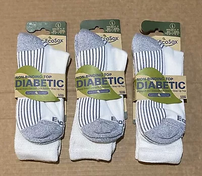 3 Pairs EcoSox Diabetic Socks Large White Bamboo Non-Binding Blister Free NEW • $29.99