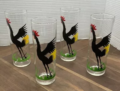 Federal Glass Black Rooster Crowing Tom Collins Highball Glasses VTG • $34.95