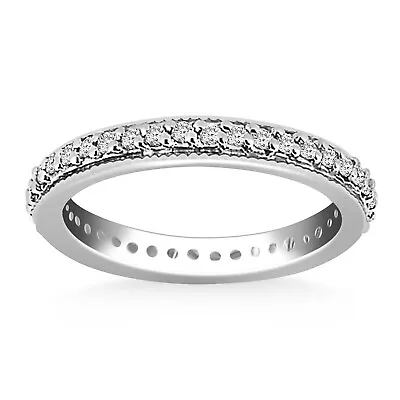 14k White Gold Pave Set Round Cut Diamond Eternity Ring With Milgrained Edging • $2092.99