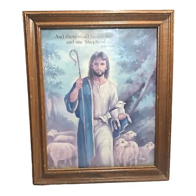 Vintage Jesus Good Shepherd Frame Picture 10” Christian Christianity Bible Glass • $23.39