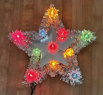 Vintage Silver Tinsel Star 11 Color Light Christmas Tree Topper 8  • $15.95