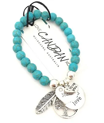 Mum I Love You Beaded Turquoise Charm Bracelet Live Laugh Love Angel Wing Gift • $24.95