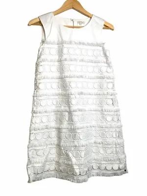 Miss Grant Girls Shift Dress White Geometric Lined Crochet Fringe 44 13-15 Y • $35.99