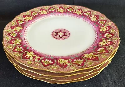 4 Gorgeous Theodore Haviland Limoges Antique 10  Pink Fuchsia Gold Dinner Plates • $345