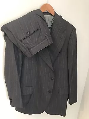 Vintage Hickey Freeman Suit Gray Red Striped Blazer 38R Jacket 34 X 28 Pants • $89.99