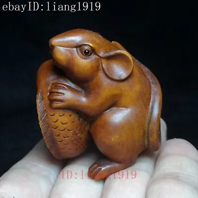 £23.99 • Buy Old Japanese Boxwood Hand Carved Mouse And Fish Figure Statue Netsuke Decoration