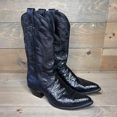 Justin 8105 Exotic Western Cowboy Boots Black Lizard USA Made Men’s Size 8.5 D • $79.95