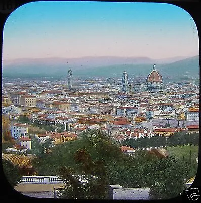 COLOUR Glass Magic Lantern Slide A VIEW OF FLORENCE C1890 ITALY FIRENZE • £15