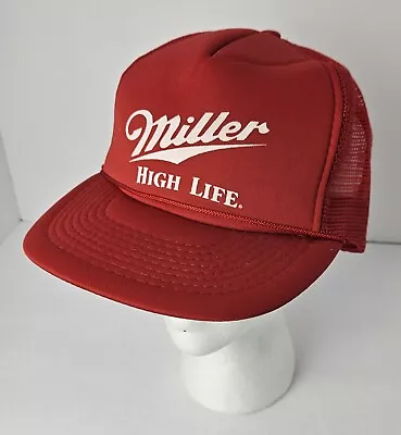 Vintage Miller High Life Beer Red Foam Wide Brim Mesh Trucker Snapback Hat Coors • $22