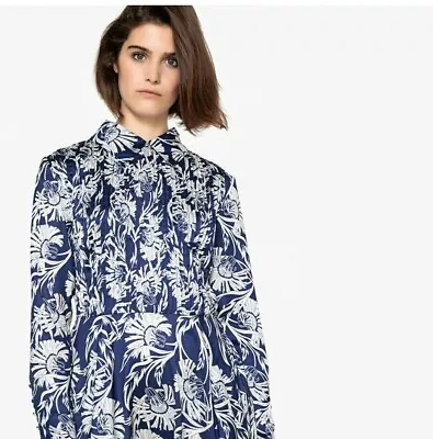 La Redoute Blue Floral Shirt Dress Size 6 Silk Effect BLue Cream RRP £95 • $18.91
