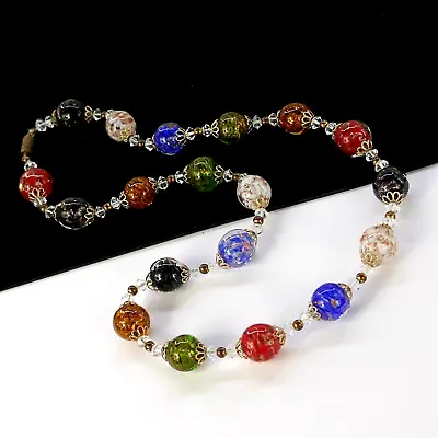 Venetian Murano Glass Sommerso Aventurine Bead Necklace Multicolor • $35