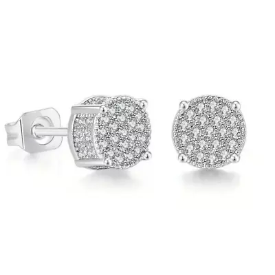 Exquisite Micro Pave 14K White Gold Plated Cubic Zirconia Men Women Stud Earring • $9.85