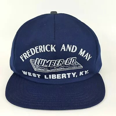 Vintage Lumber USA Made Navy Blue Adjustable Trucker Hat Snapback Puff Print Cap • $9.99