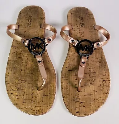 MICHAEL KORS Cork Sandals MK Logo Charm Jelly PVC Flip Flop Nude Blush Size 10 M • $19.99